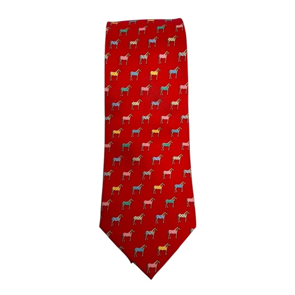 ALYN Horse Blanket Silk Necktie Novelty Print Handmade Red Tie B14Q